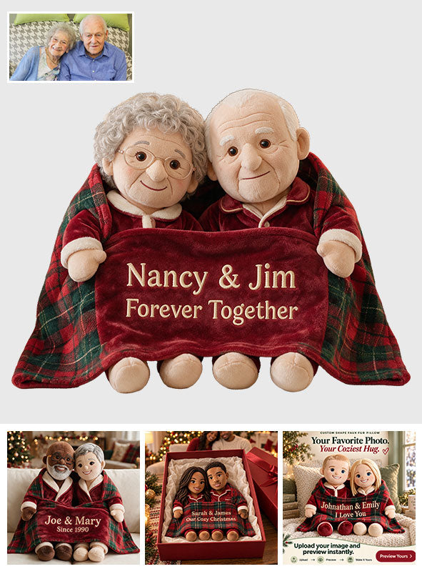 Wrapped in Love This Christmas - Personalized Couple Premium Faux Fur Pillow
