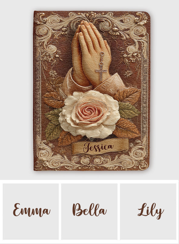 Praying Hands With Roses - Personalized Christian Leather Journal