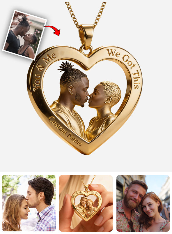 Custom Pendant Necklace From Any Photo - Personalized Couple Shaped Metal Pendant Necklace