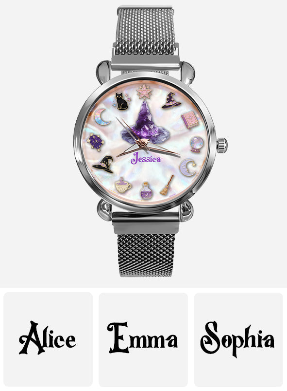 Montre-bracelet personnalisée Sparkle Witch pour femme sorcière