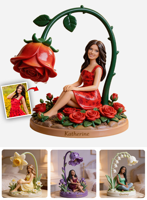 Fleur personnalisée avec photo pour votre anniversaire - Plaque acrylique personnalisée « Amour de soi » - Forme personnalisée