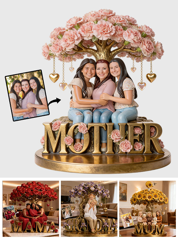 Cadeau personnalisé avec photo et fleurs de naissance pour maman ou grand-mère - Plaque acrylique personnalisée en forme de mère