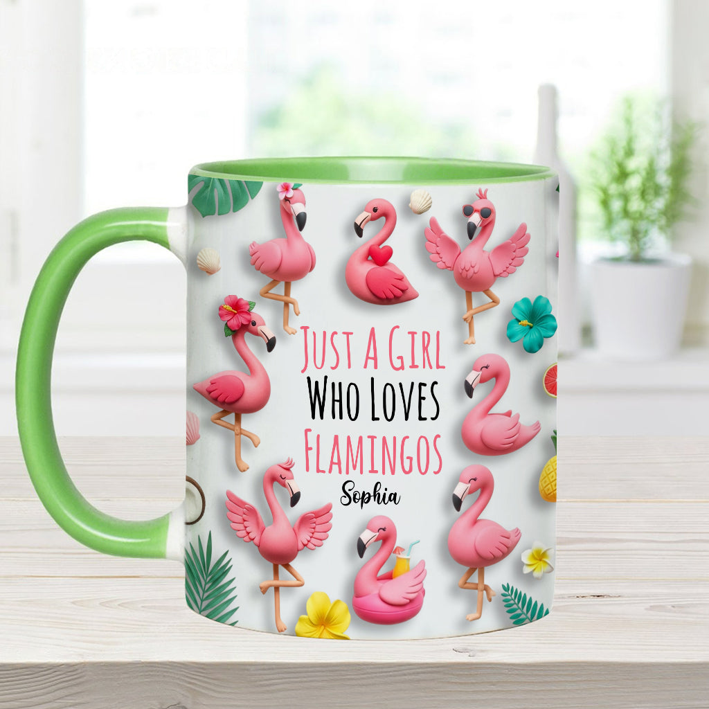 Just A Girls Who Love Famingos - Personalized Flamingo Accent Mug
