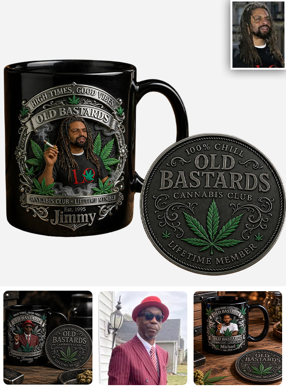 Membre à Vie du Old Bastards Cannabis Club - Tasse Personnalisée avec Sous-Verre