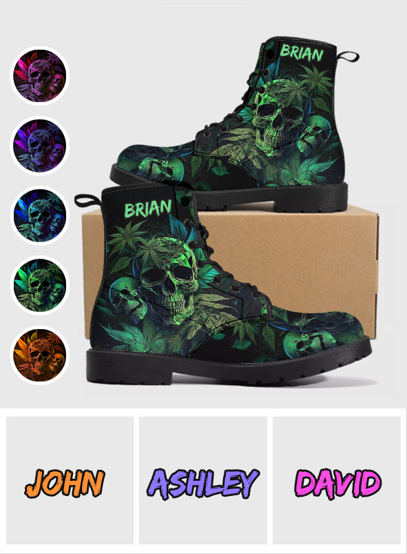 Bottes en cuir personnalisées avec motif tête de mort de cannabis