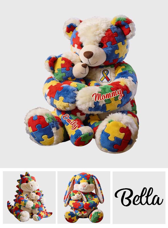 Maman et enfant - Coussin en fausse fourrure premium personnalisé pour la sensibilisation à l'autisme