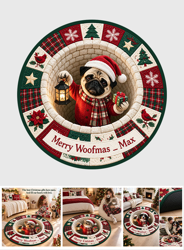Merry Woofmas - Personalized Dog Round Rug