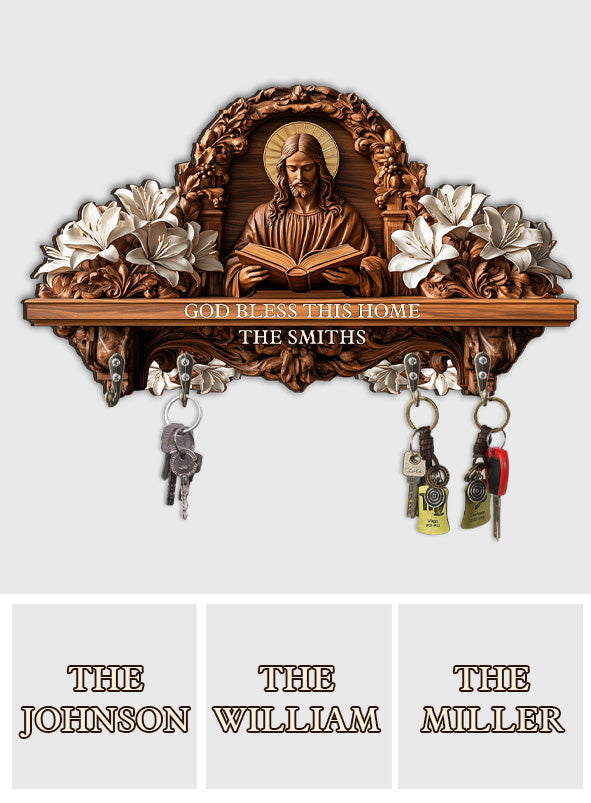 God Bless This Home - Personalized Christian Custom Shaped Key Rack