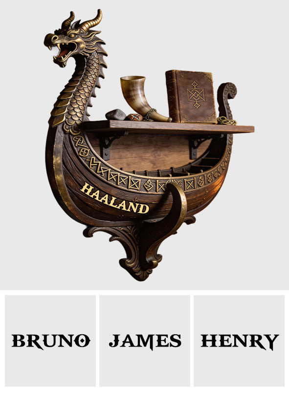 Viking Dragon Boat - Personalized Viking Wooden Floating Shelf