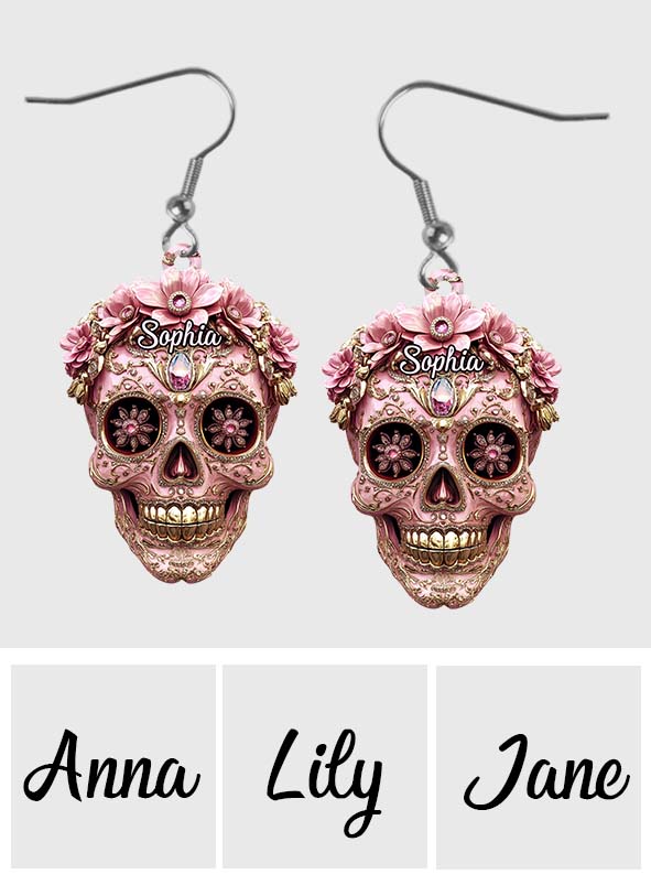 Beautiful Pink Skull - Personalized Skull Transparent Earrings
