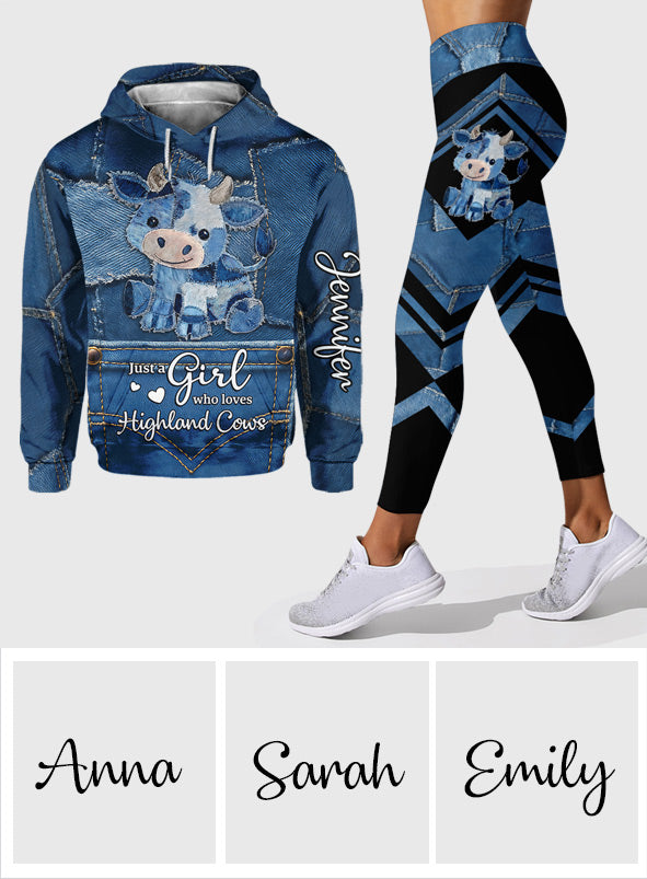 Juste une fille qui aime les vaches des Highlands - Sweat à capuche et legging personnalisés avec motif vache des Highlands