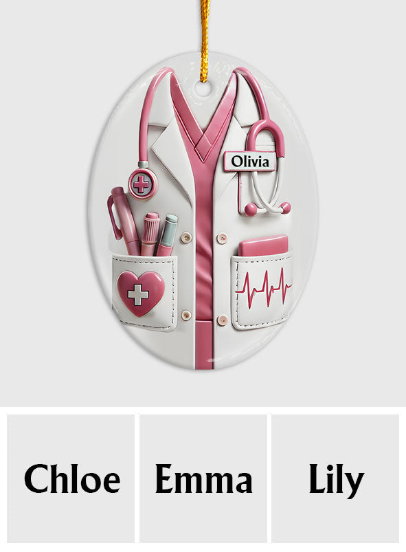 Cadeau de Noël pour le personnel médical (médecins, infirmières, etc.) - Ornement ovale en céramique personnalisé pour infirmière