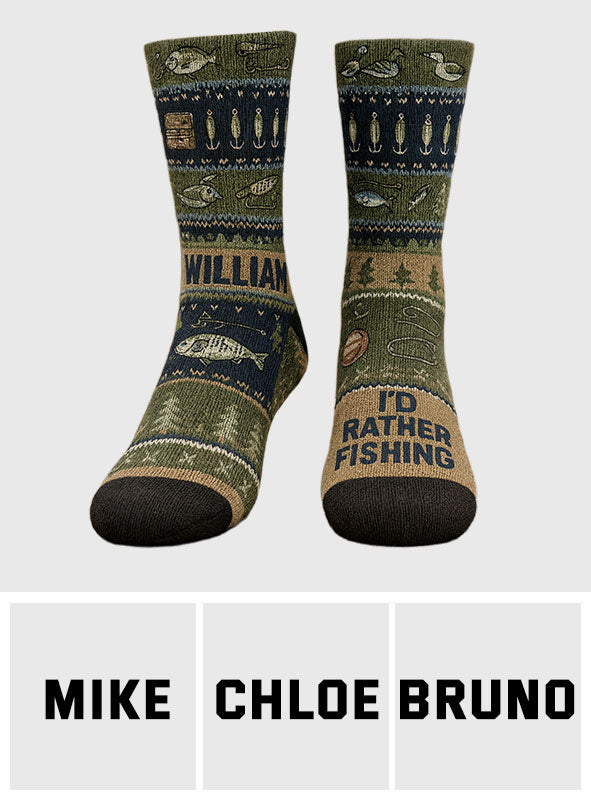 I'd Rather Fishing - Personalized Fishing Socks