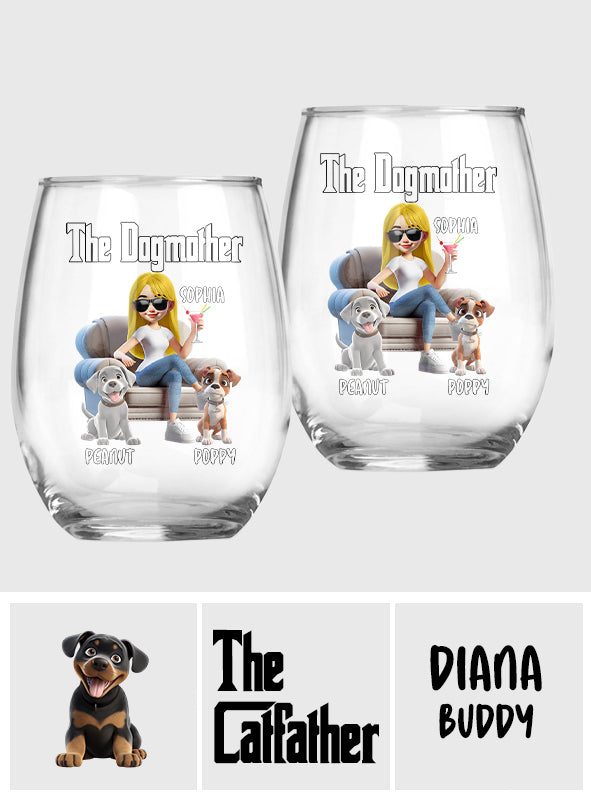 La Mère Chat / Le Père Chat / La Mère Chien / - Verre à vin personnalisé avec motif chien