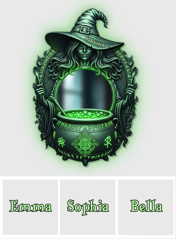 Soupe de sorcière mystique - Miroir mural de sorcière personnalisé avec lumière LED