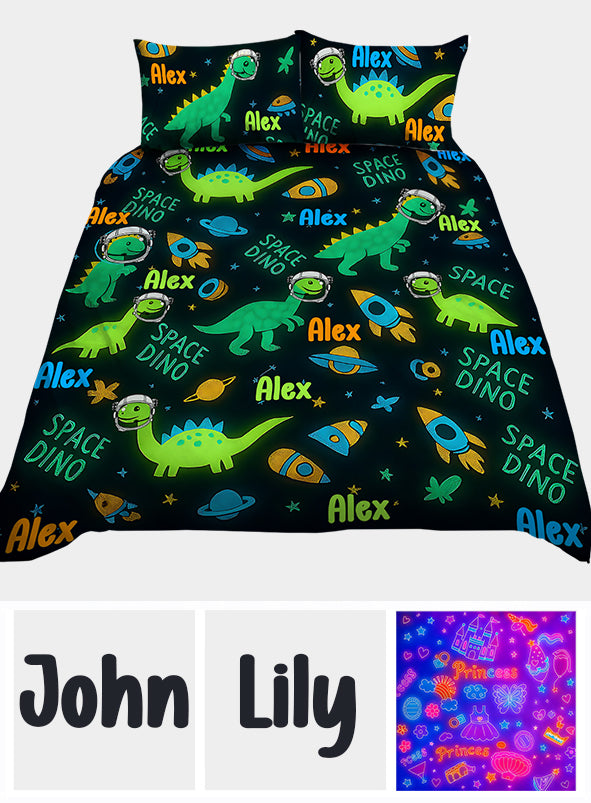 Ensemble de literie enfant personnalisé - Cadeau mignon pour garçon : dinosaure, espace, princesse