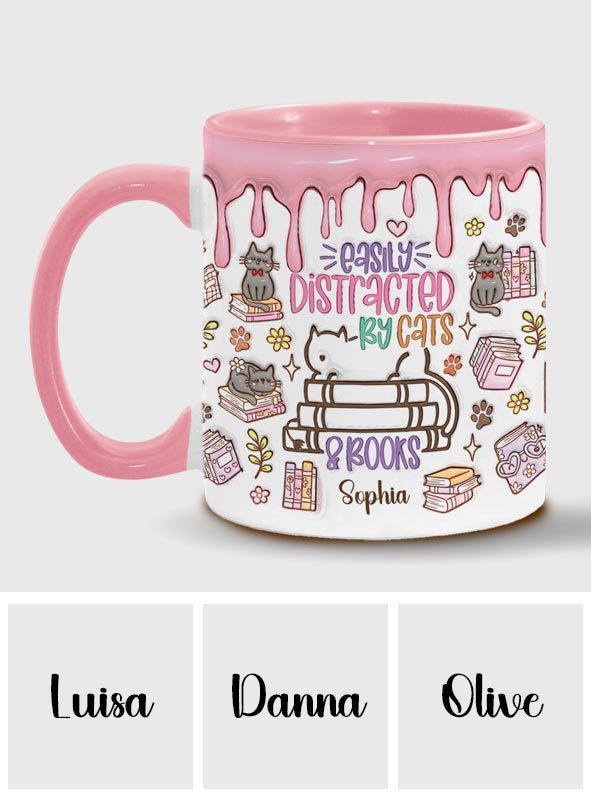 Facilement distrait(e) par les chats et les livres - Mug personnalisé à motif livre