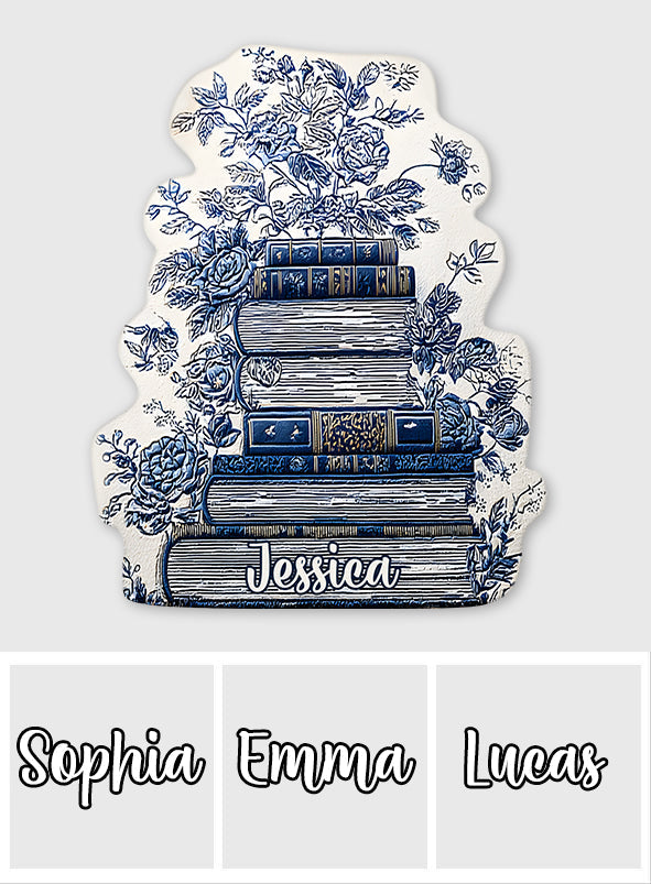 Paillasson/tapis de porte personnalisé en forme de livre, style Toile de Jouy, motif floral vintage