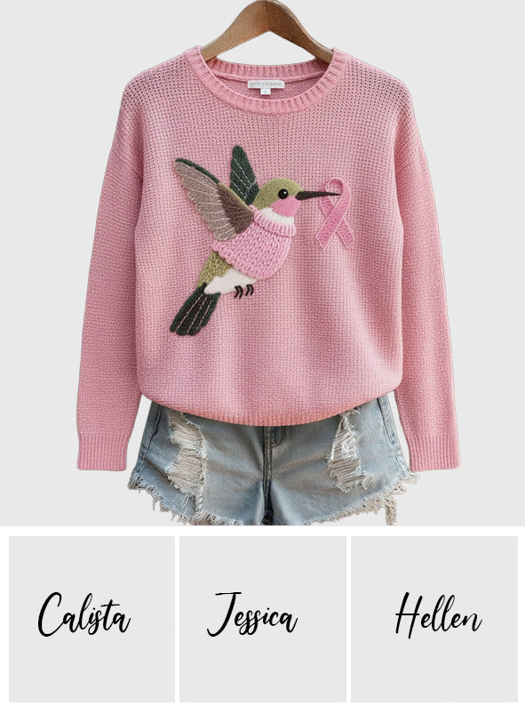 Pull moche rose colibri tricoté - Personnalisé pour la sensibilisation au cancer du sein