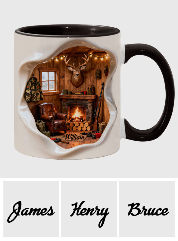 Mug personnalisé « J'adore la chasse » – Cabane de chasse miniature