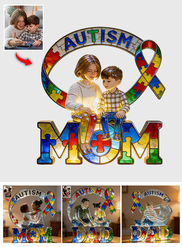 Mom, Dad And Kid - Personalized Autism Awareness Custom Shaped Acrylic Plaque
