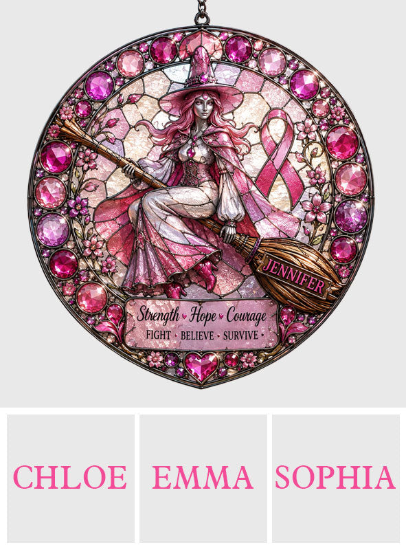 Strength Hope Love - Personalized Breast Cancer Awareness 3D Printed Glass Suncatcher