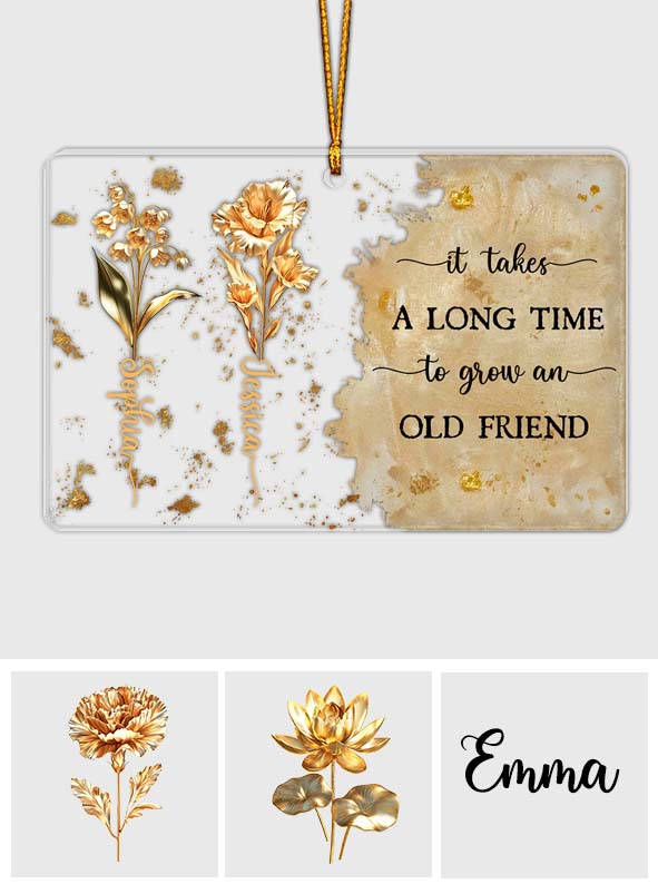 It Takes A Long Time To Grow An Old Friend Birth Flower - Personalized Bestie Transparent Ornament
