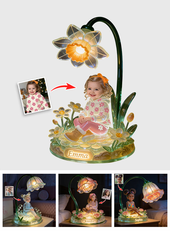 Custom Any Photo & Birth Month Flower - Personalized Kid Acrylic LED Night Light