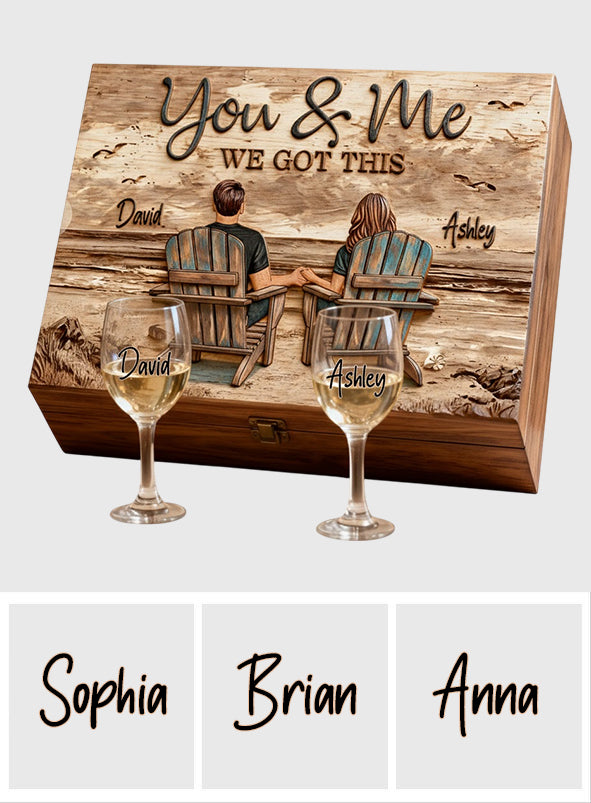 Toi et moi, on gère ! - Coffret de verres à vin personnalisés pour couple avec boîte en bois