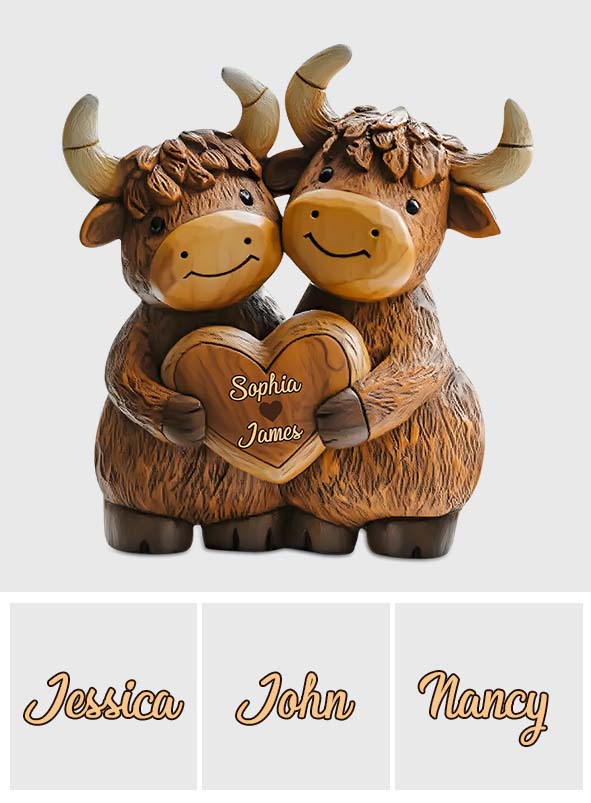 Couple de vaches Highland adorables - Plaque acrylique personnalisée en forme de vache Highland