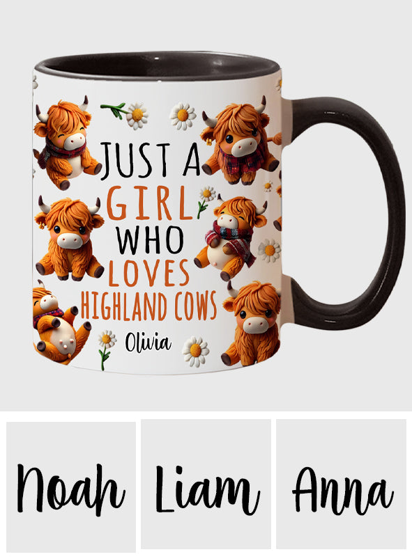 Une fille qui aime les vaches des Highlands - Mug personnalisé avec motif vache des Highlands