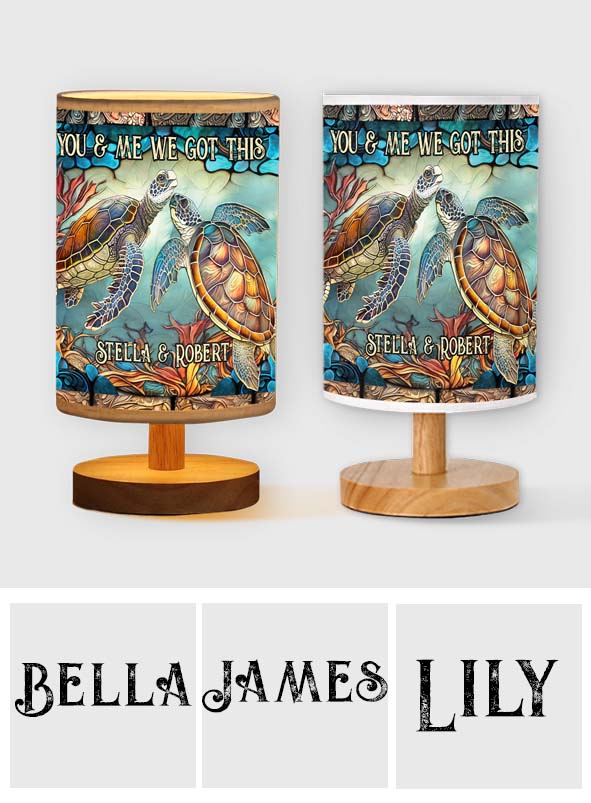 You & Me - Personalized Turtle Table Lamp with Wood Base