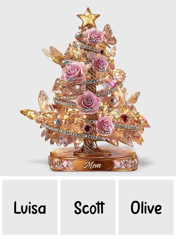 Magnifique sapin de Noël en roses, un cadeau de Noël idéal pour maman - Plaque acrylique personnalisée « Mère » en forme de carte de vœux
