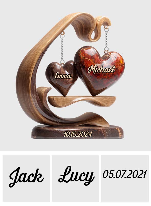 Balançoire Cœurs Amoureux - Plaque personnalisée pour couple avec breloque