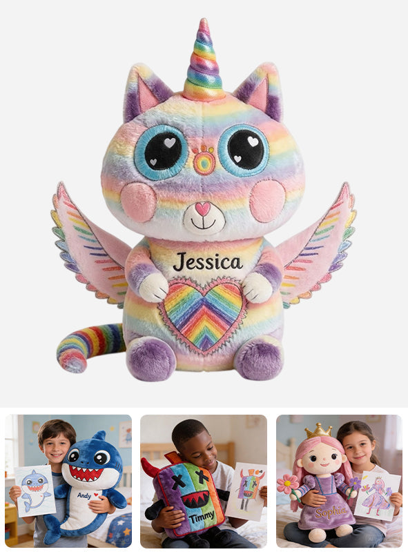 My Fantasy Friends, Custom From Your Kid's Drawing - Personalized Kid Premium Faux Fur Pillow