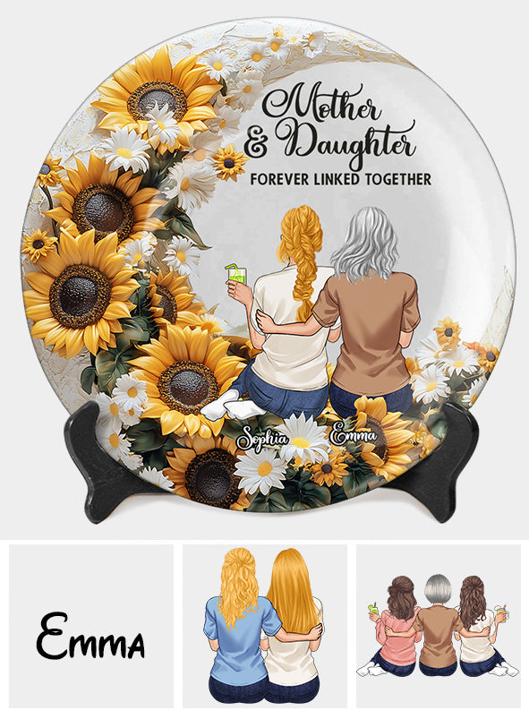 Mother & Daughter/ Son Forever Linked Together - Personalized Mother Ceramic Round Plate