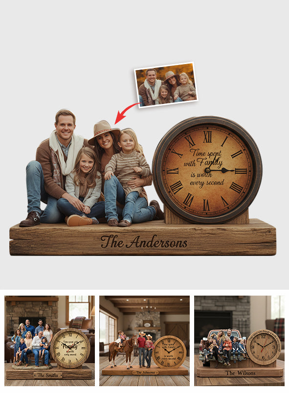 Chaque seconde passée en famille est précieuse - Plaque horloge de bureau personnalisée pour la famille