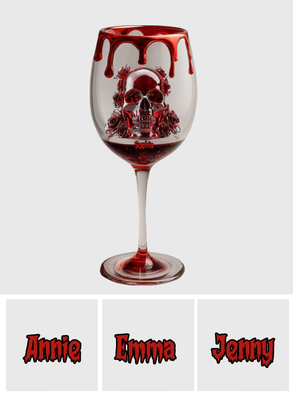 Crâne et roses - Verre à vin personnalisé en forme de crâne avec longue tige