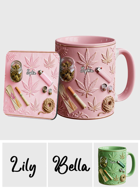 Feuilles Magiques - Mug et sous-verre personnalisés avec motif de mauvaises herbes