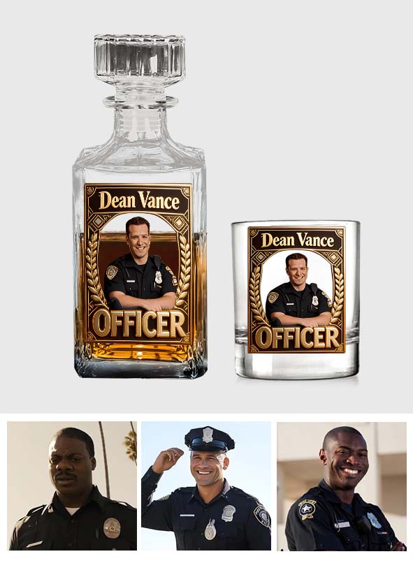 Photo Personnalisée - Ensemble de Décanteur de Whisky Policier