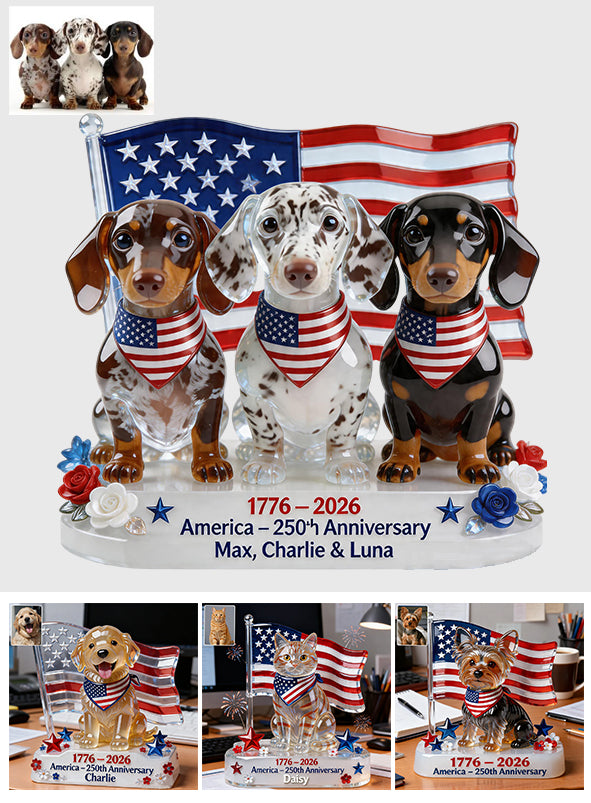 USA 250e Anniversaire - Plaque Acrylique Personnalisée en Forme de Chien