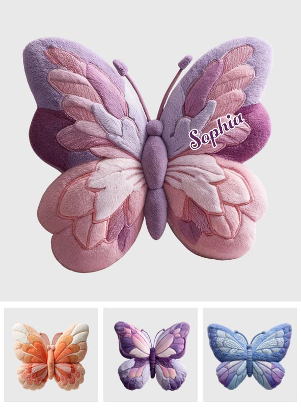 Coussin papillon duveteux personnalisé en fausse fourrure en forme de papillon