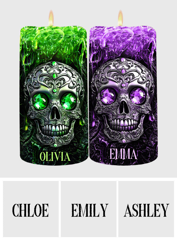 Saison des frissons - Bougie sans flamme personnalisée en forme de crâne