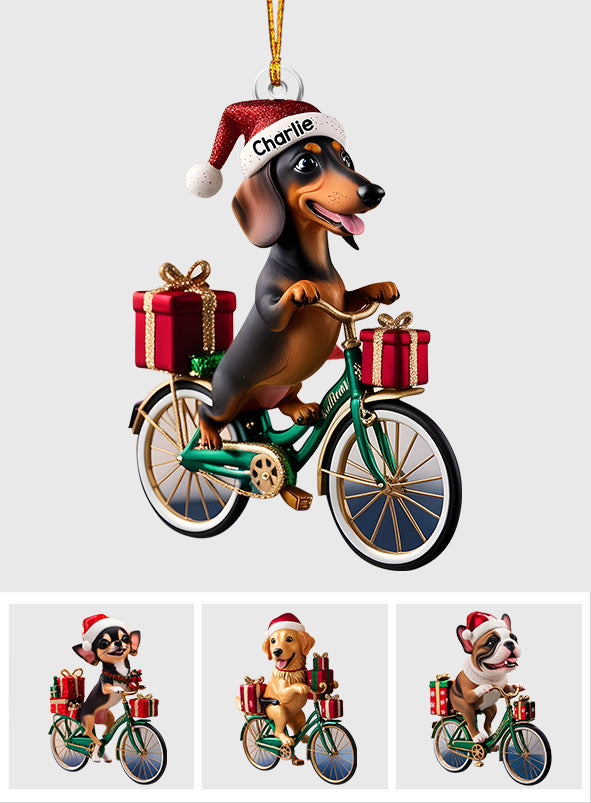 Dog Riding Bicycle - Personalized Dog Transparent Ornament