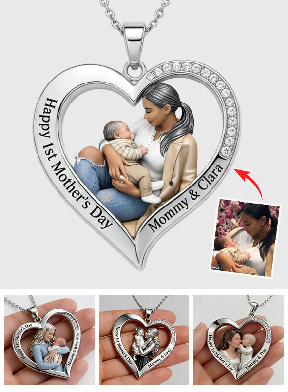 Happy 1st Mother's Day - Personalized Mother Shaped Metal Pendant Necklace