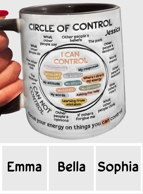 Cercle de contrôle, concentrez votre énergie sur ce que vous pouvez contrôler - Mug personnalisé pour la sensibilisation à la santé mentale