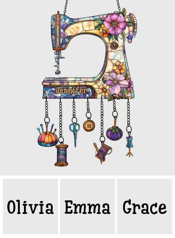 Magnifique machine à coudre - Attrape-soleil personnalisé à suspendre à la fenêtre avec breloques