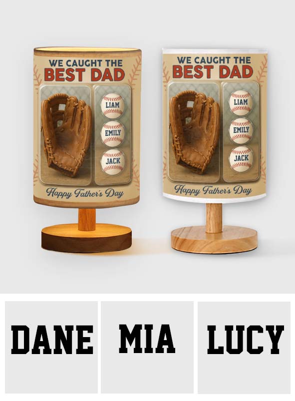 We Caught The Best Dad - Personalized Baseball Table Lamp with Wood Base