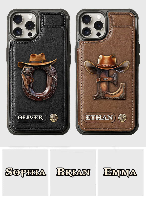 Étui portefeuille/téléphone personnalisé style western avec initiale du prénom - Cowboy/Cowgirl