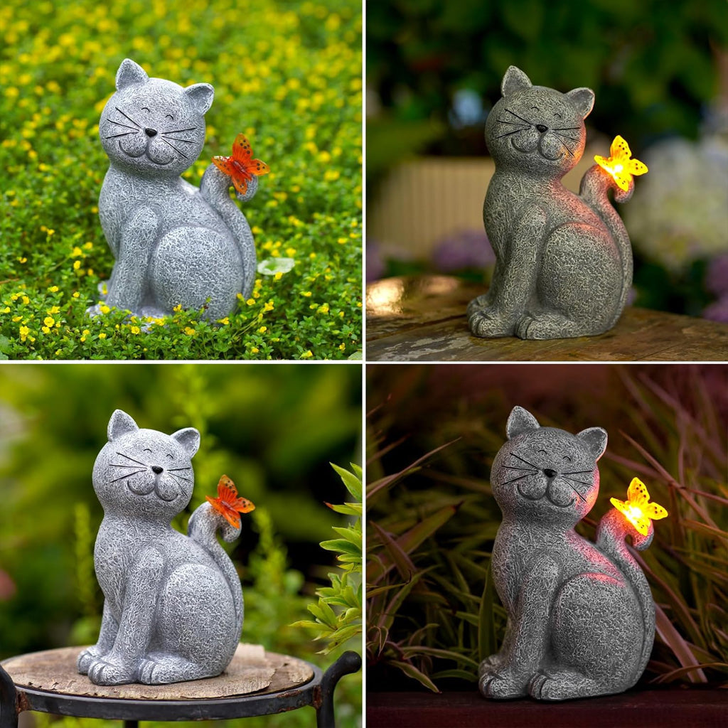 Solar Cat Outdoor Statues for Garden